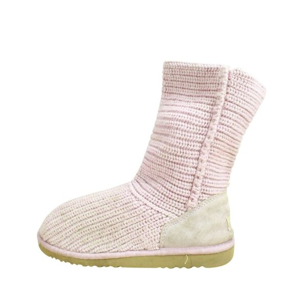 UGG Australia Crochet Knit Sweater Boots Baby Pink Pull-on Cozy Comfy Size 6 - Picture 1 of 9
